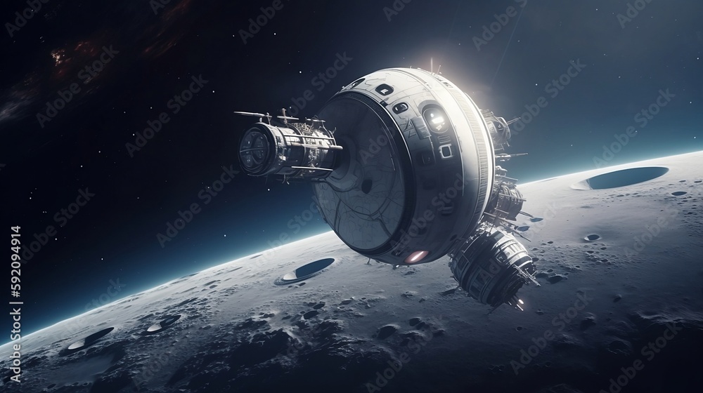 Space station, moon, AI generation