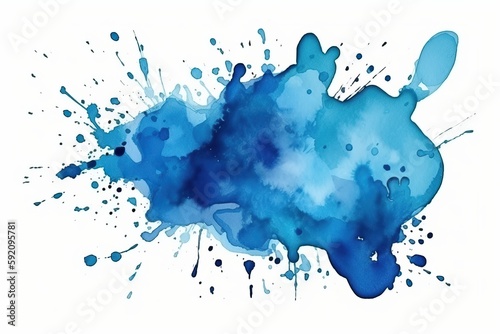 Isolated Blue Watercolor Aquarelle Splash White Background Artistic Touch Generative AI