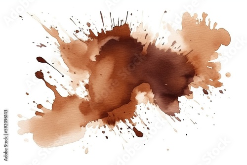 Brown Aquarelle Watercolor Splash Isolated Artistic Feature White Background Generative AI