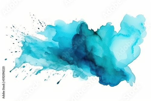 Cyan Aquarelle Watercolor Splash Isolated Artistic Element White Background Generative AI