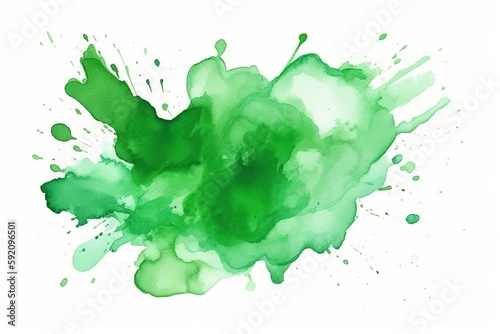 Green Aquarelle Watercolor Splash Isolated Design Feature White Background Generative AI