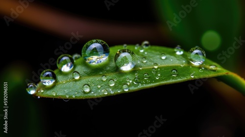 Fresh green leaf with water drop Generative AI