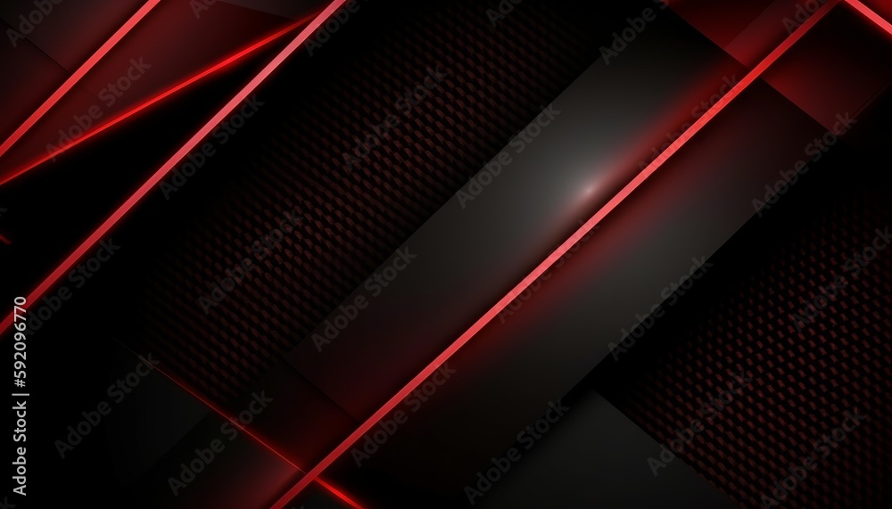 Fototapeta premium Black abstract diagonal overlap layers background with red light decoration. Generative ai