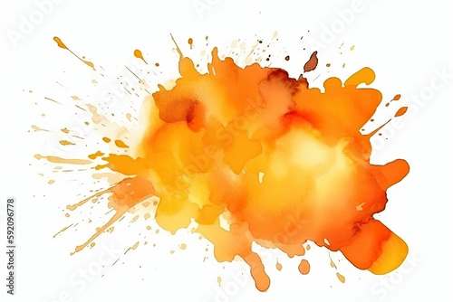 Watercolor Aquarelle Orange Splash Isolated White Background Design Element Generative AI