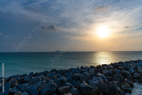summer seascape nature at sunrise with rocks. seascape nature at sunrise sky.