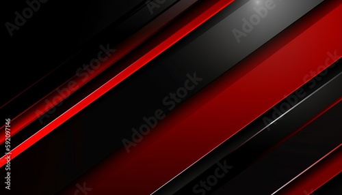 High contrast red and black glossy stripes. Abstract tech graphic banner design. Generative ai