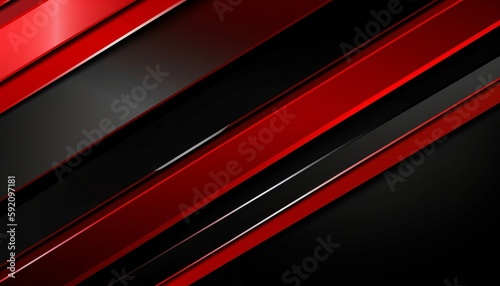 High contrast red and black glossy stripes. Abstract tech graphic banner design. Generative ai