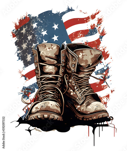 pair of veteran boots isolated, watercolor, ai art photo