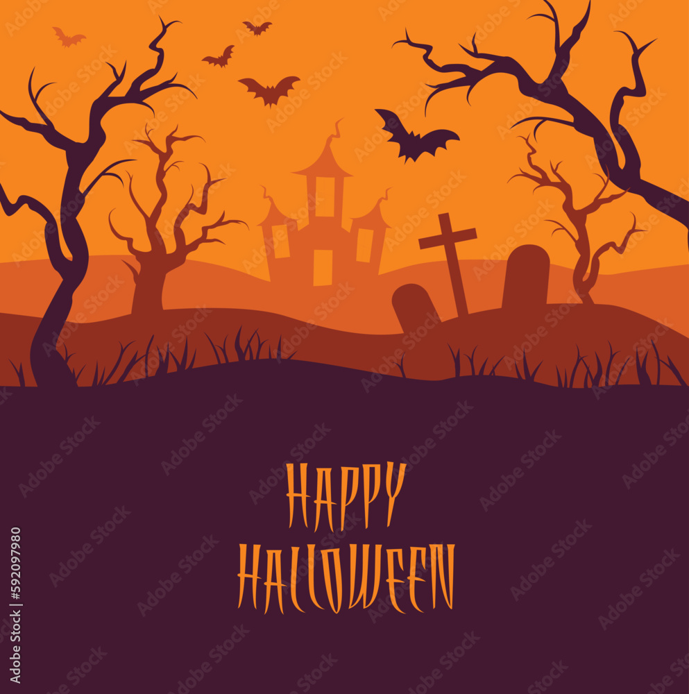 Happy Halloween Spooky Orange Night Scene Square Background 1