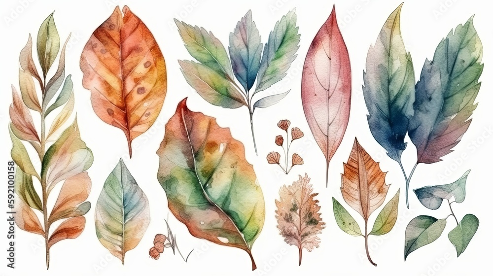 Fototapeta Watercolor Botanical Prints. Collection of Hand-Painted Floral Illustrations. AI Generated