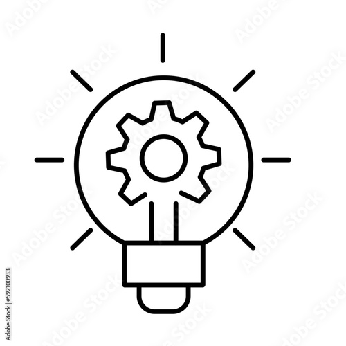 Creative mechanics, Innovative machinery, Productive ideation, Inventive automation, Gear-driven innovation, vector line icon with editable stroke.