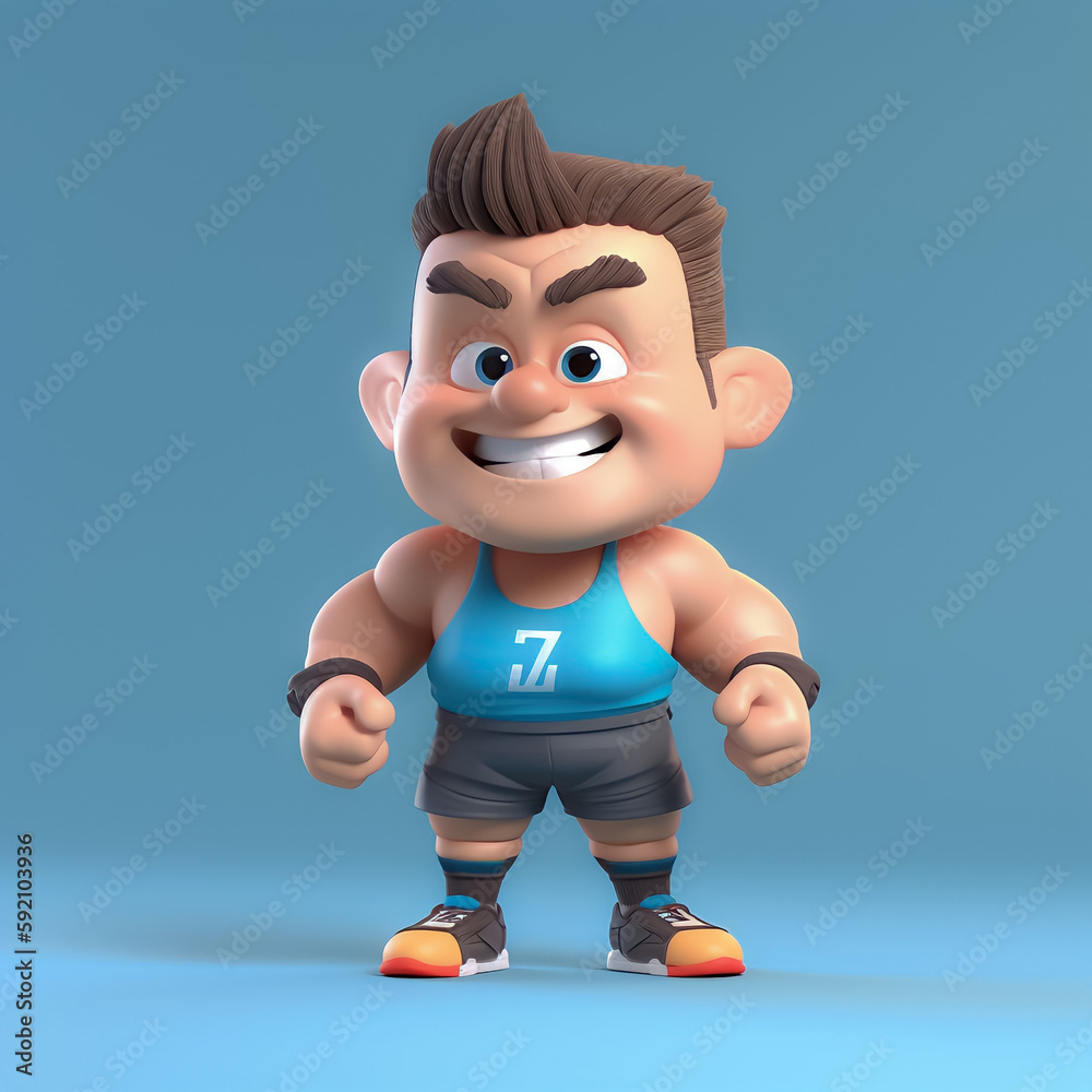 cute character 3d muscle man smiling