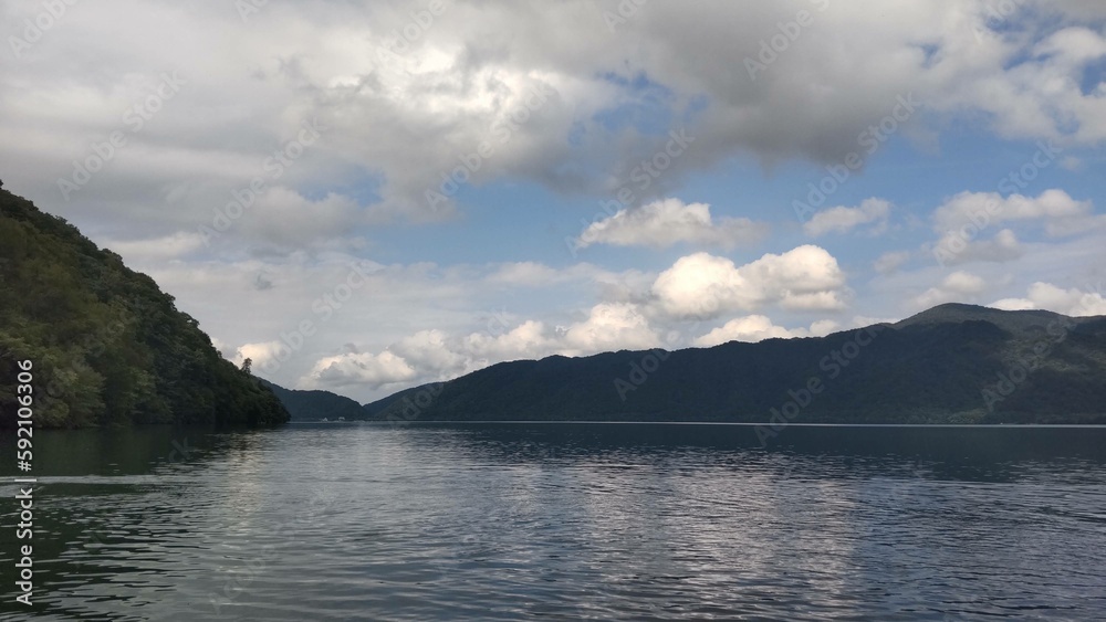 青森県の十和田湖遊覧船からの景色 青森県の十和田湖遊覧船からの景色