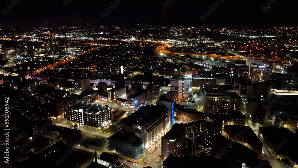 Fototapeta premium Aerial view Nightscape of Belfast Skyline night Cityscape Northern Ireland