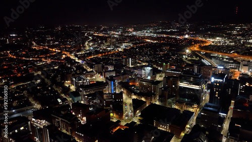 Aerial view Nightscape of Belfast Skyline night Cityscape Northern Ireland © peter