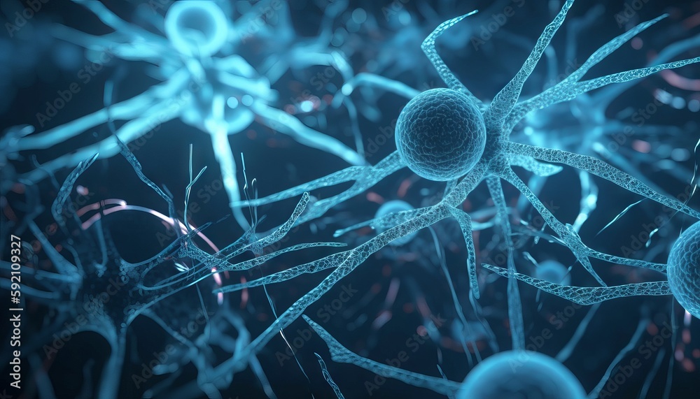 Biotech cell interconnected lines. 3D illustration, biotechnology or biotech. Generative ai Biotech cell interconnected lines. 3D illustration, biotechnology or biotech. Generative ai
