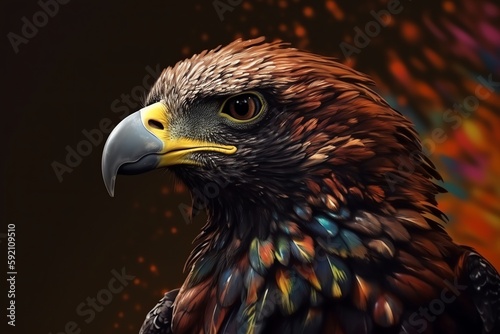 Closeup shot of colorful eagle generative ai © Outkast