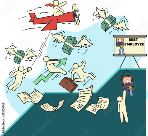 Concept of tiny people employee competition. stick figure competing for best employee concept