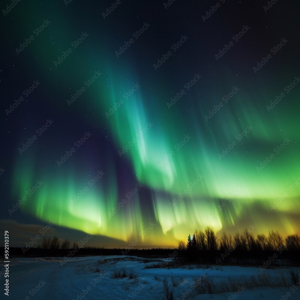 aurora over the night sky in the forest