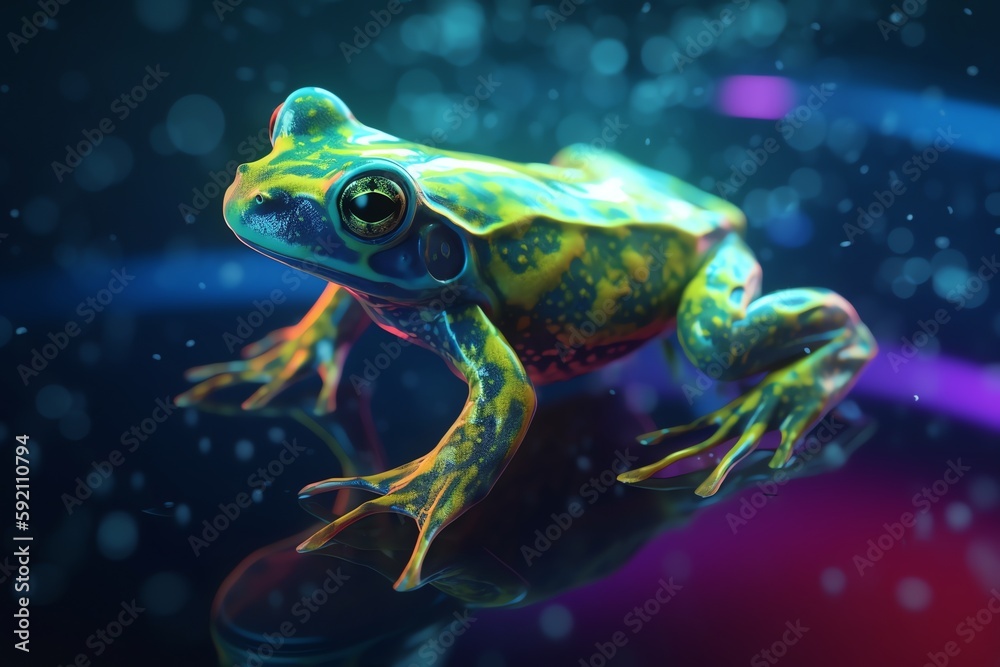 Photo a colorful frog with lighting generative ai Photo a colorful frog with lighting generative ai