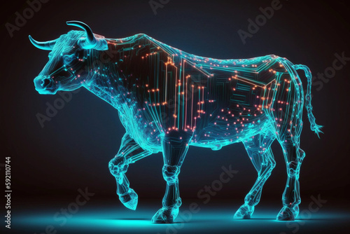 Financial stock market bull, technological trading graph, marketplace, stock exchange, Generative AI