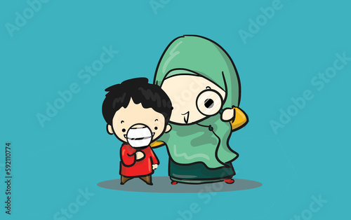islamic family mother and son