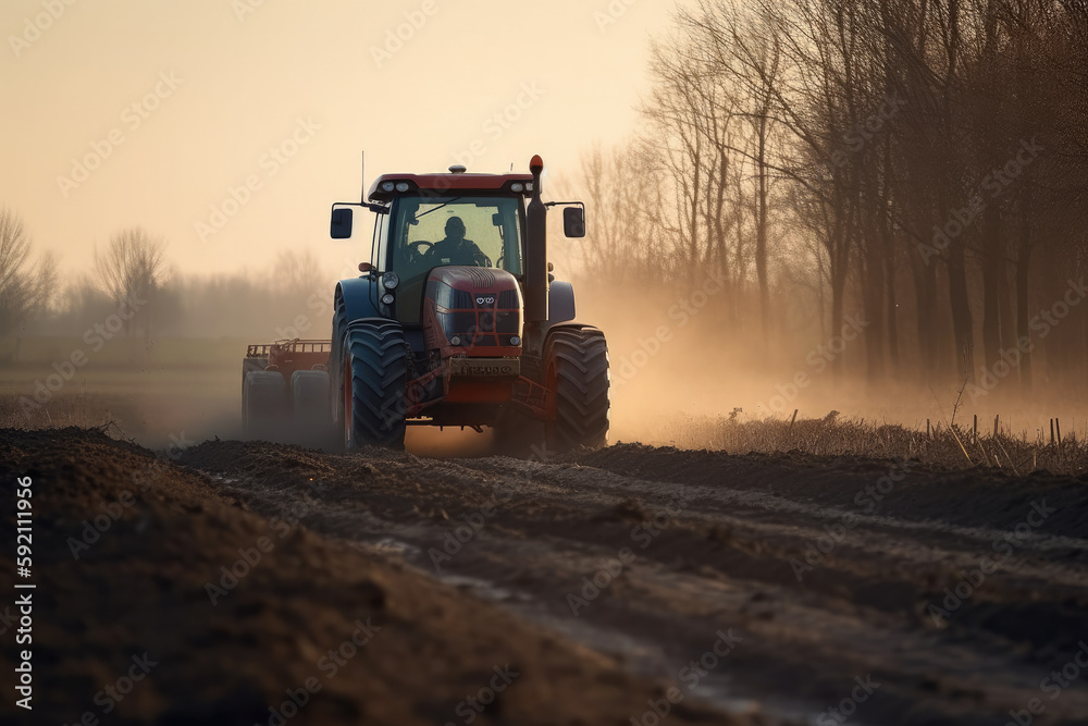 Fototapeta premium tractor in the field created with Generative AI technology