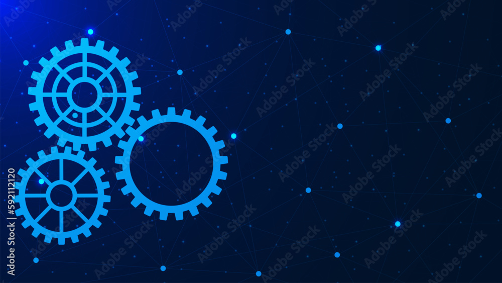 Gear wheel with particles for process management concept background ...