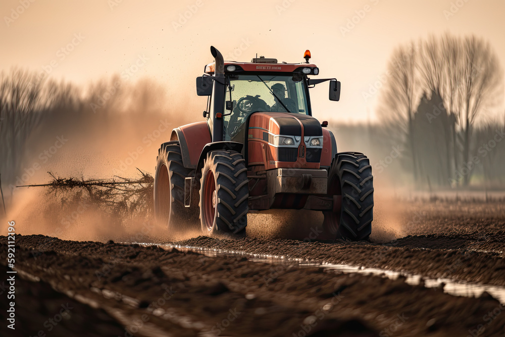 Fototapeta premium tractor in the field created with Generative AI technology