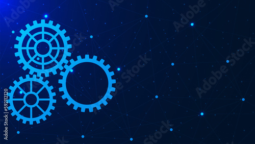Gear wheel with particles for process management concept background design. Solution, innovation analysis and consulting.