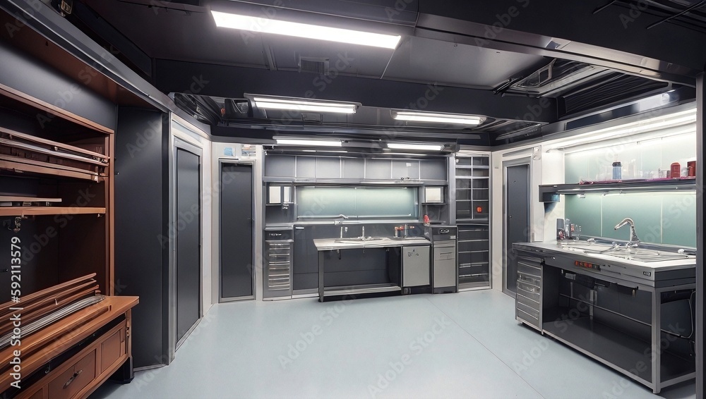 Digital illustration of a morgue, generative AI Digital illustration of a morgue, generative AI