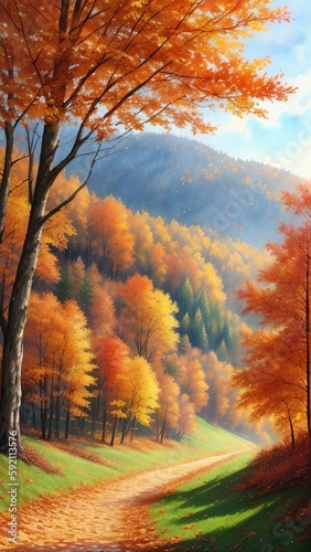 Autumn landscape, digital watercolor painting, Generative AI
