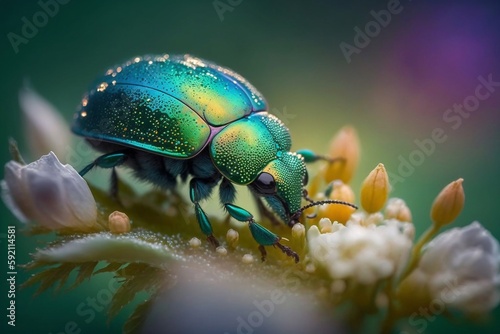 Macro photo of a beetle on a flower