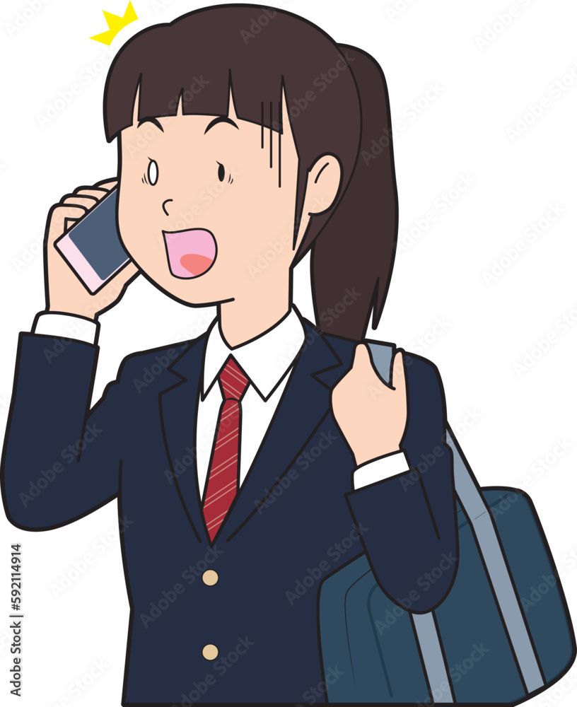 電話で驚く女子高生 電話で驚く女子高生