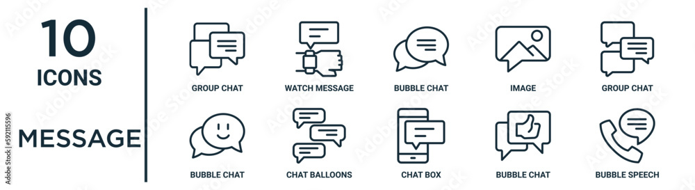 Vetor de message outline icon set includes thin line group chat, bubble ...