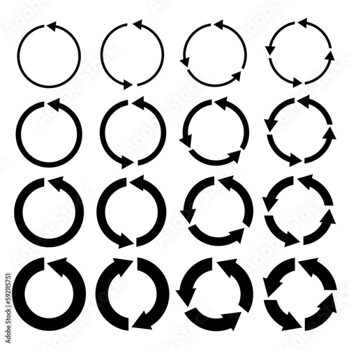 circle arrows isolated. Rotate arrow and spinning loading symbol. Circular rotation loading elements, redo process. Vector illustration.