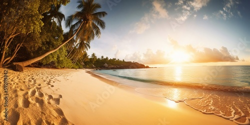 beautiful view sunset on the beach with coconut trees