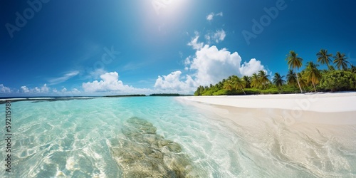 beautiful beach view with coconut trees