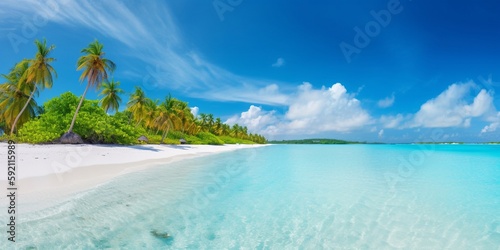 beautiful beach view with coconut trees