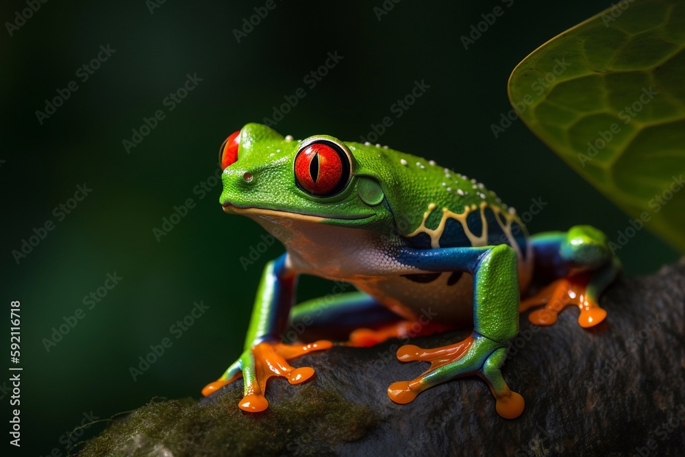 Fototapeta premium beautiful red eyed tree frog on a leaf