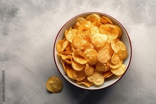 a bowl of potato chips on the table