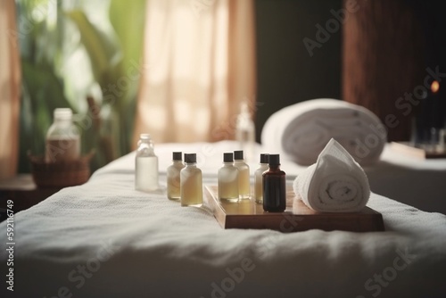 essential oil on the bad with towel