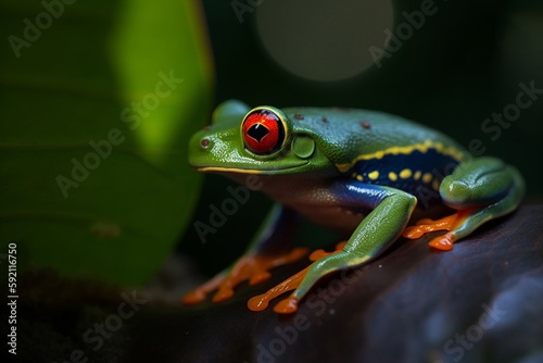 beautiful red eyed tree frog on a leaf