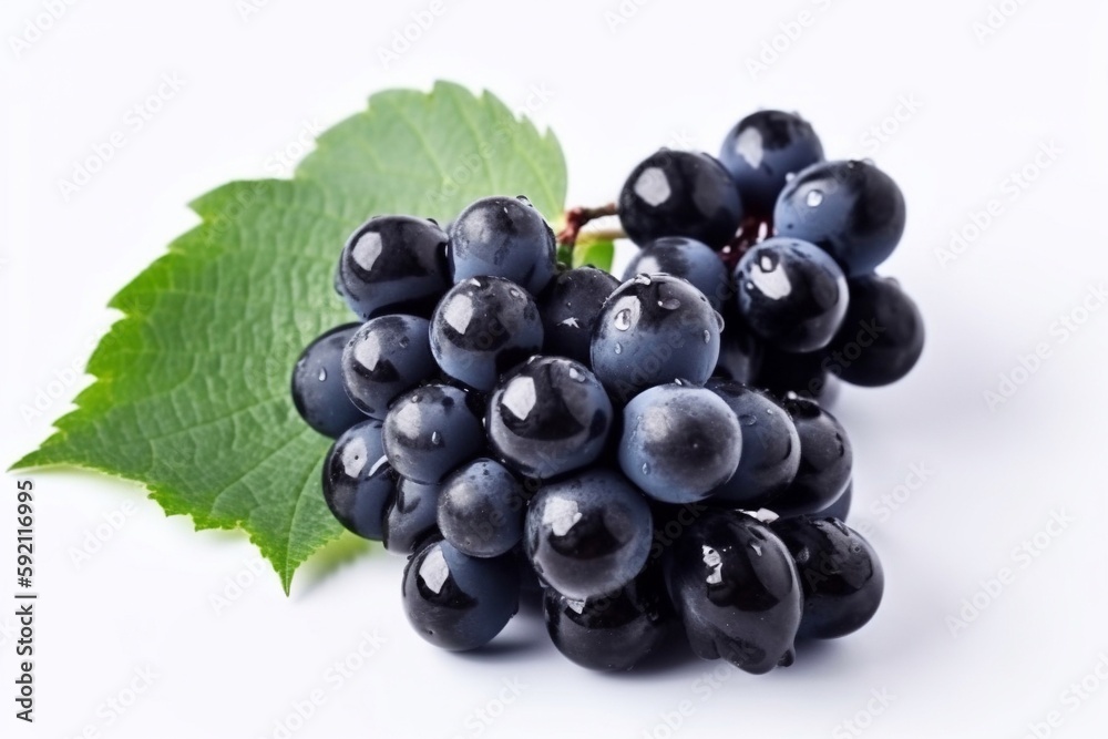 bunch of black grapes with leaf isolated on white bunch of black grapes with leaf isolated on white