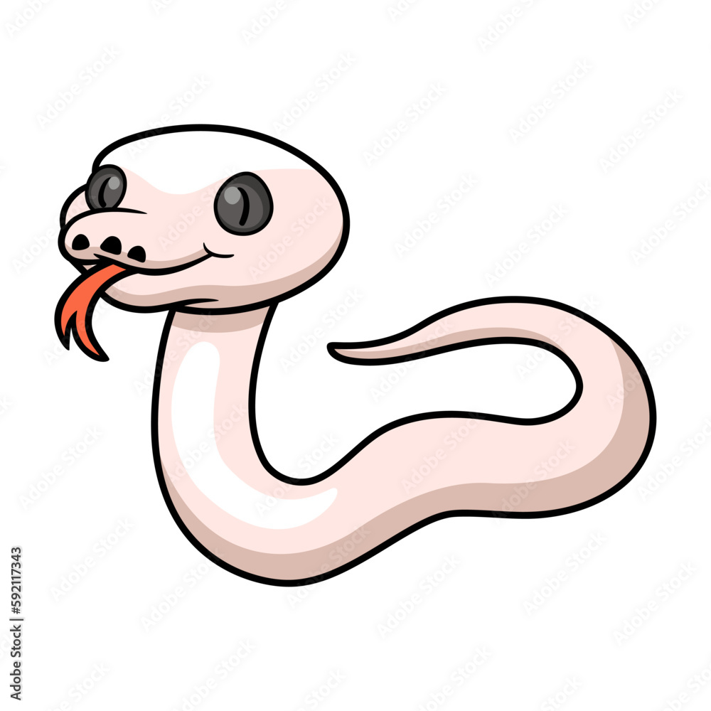 Fototapeta premium Cute black eyed leucistic reticulatus python cartoon