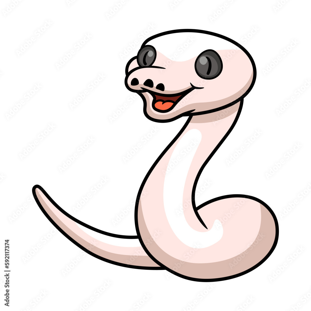 Fototapeta premium Cute black eyed leucistic reticulatus python cartoon