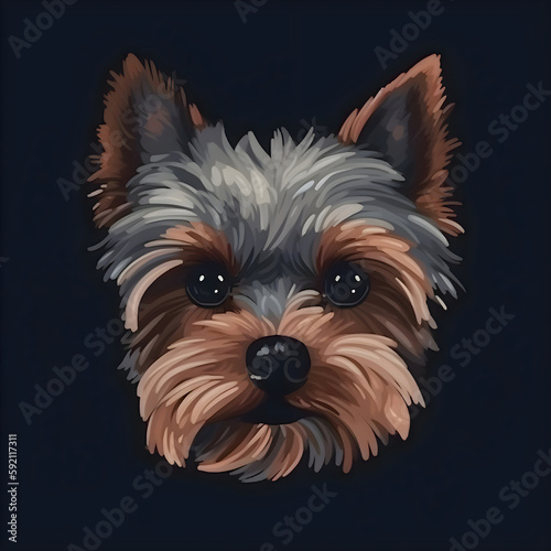 Portrait illustration of a cute Yorkshire dog  dark background  isolated yorkie   Generative AI