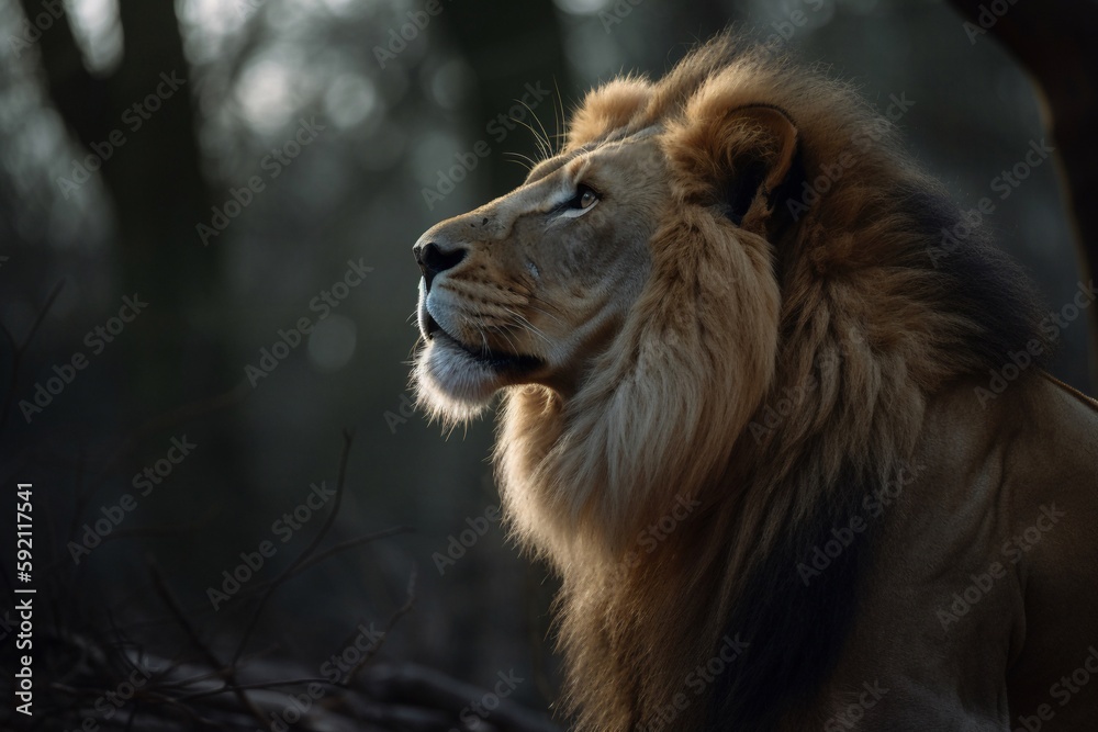 portrait of a lion on the forest