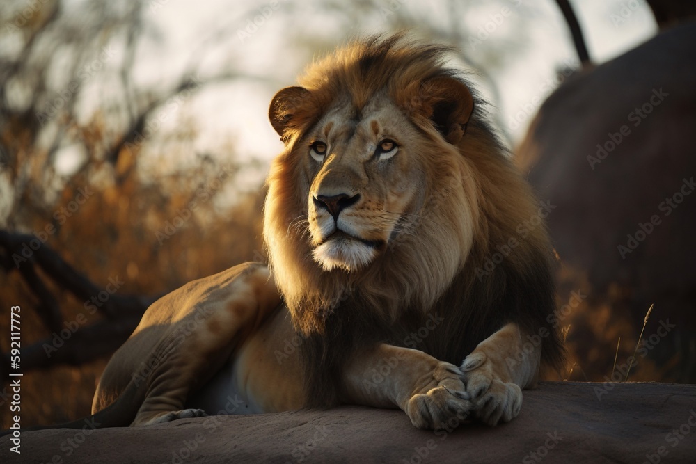 portrait of a lion on the forest