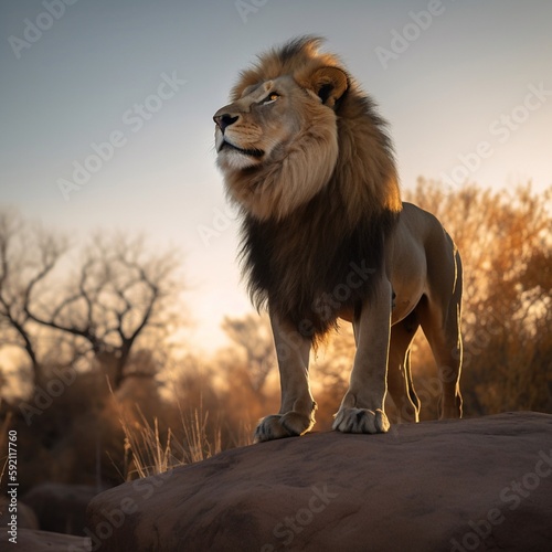 portrait of a lion standing on stone